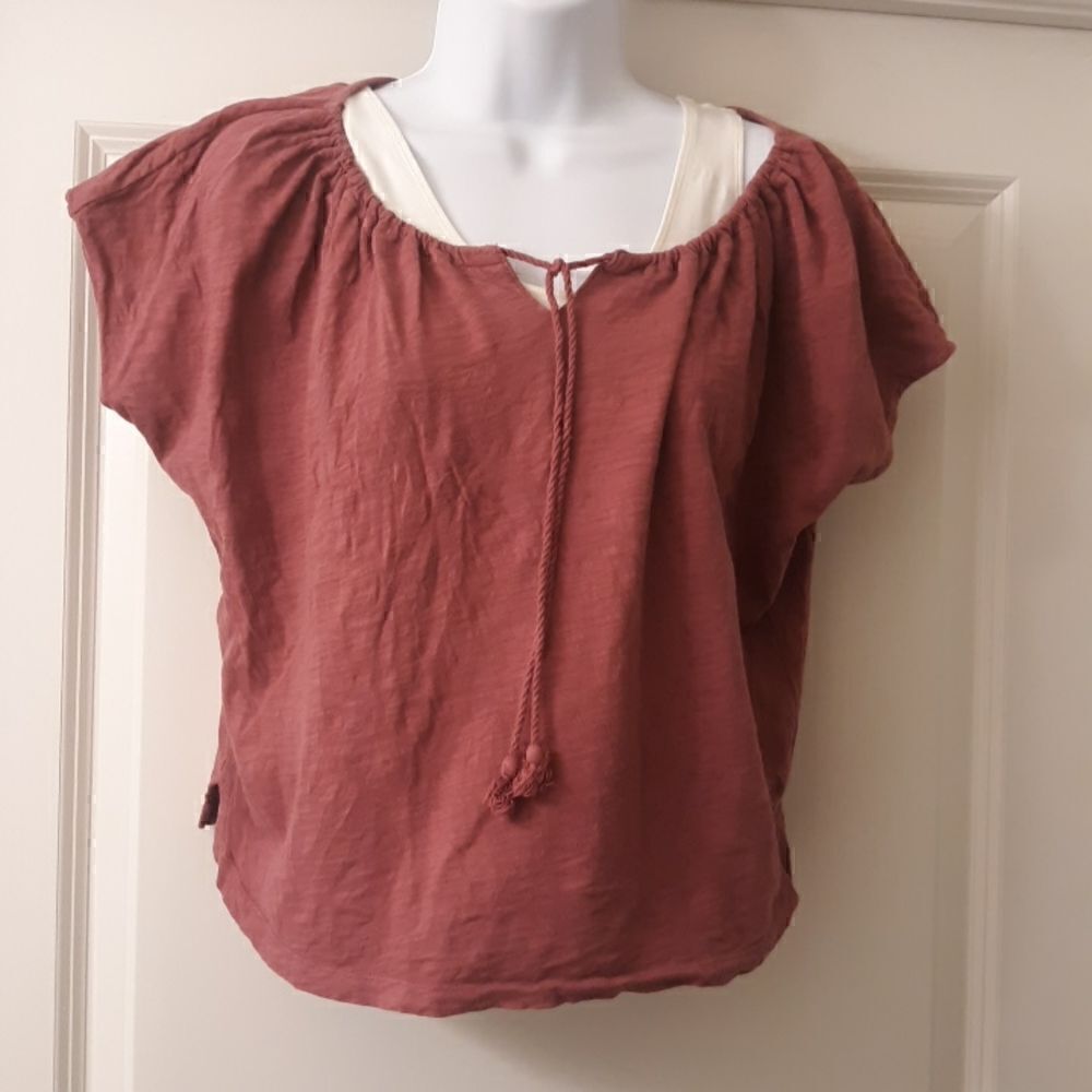 ANN TAYLOR Loft, crop top, short sleeve with tie front, XS